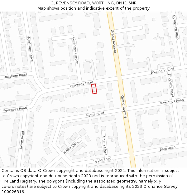 3, PEVENSEY ROAD, WORTHING, BN11 5NP: Location map and indicative extent of plot