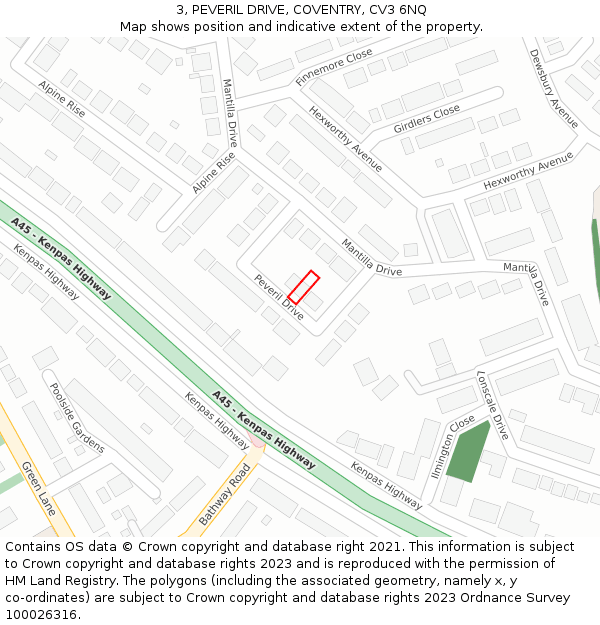 3, PEVERIL DRIVE, COVENTRY, CV3 6NQ: Location map and indicative extent of plot