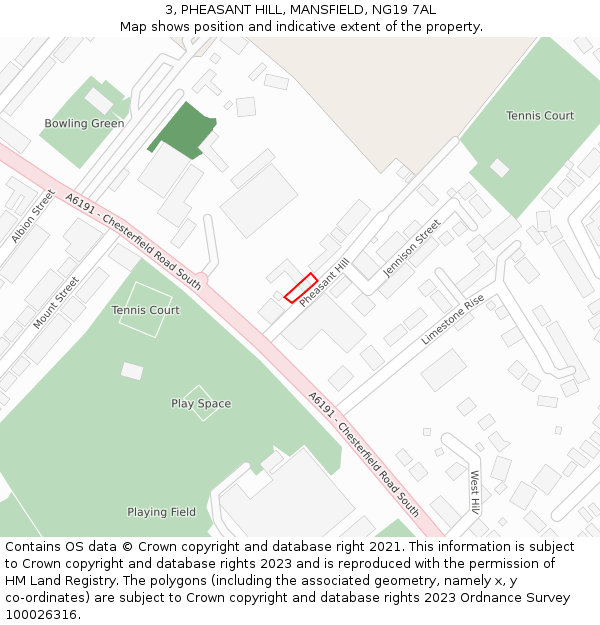 3, PHEASANT HILL, MANSFIELD, NG19 7AL: Location map and indicative extent of plot