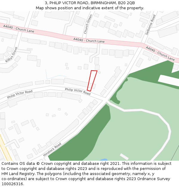 3, PHILIP VICTOR ROAD, BIRMINGHAM, B20 2QB: Location map and indicative extent of plot