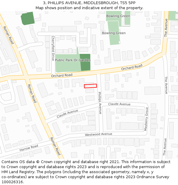 3, PHILLIPS AVENUE, MIDDLESBROUGH, TS5 5PP: Location map and indicative extent of plot