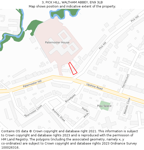 3, PICK HILL, WALTHAM ABBEY, EN9 3LB: Location map and indicative extent of plot