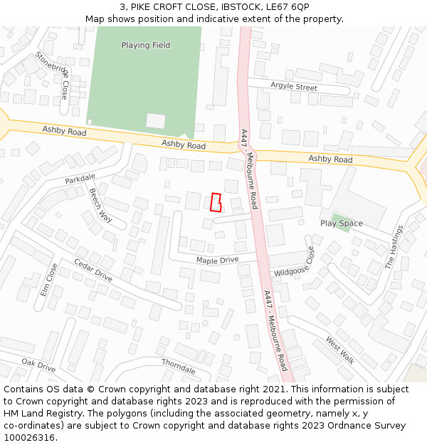 3, PIKE CROFT CLOSE, IBSTOCK, LE67 6QP: Location map and indicative extent of plot