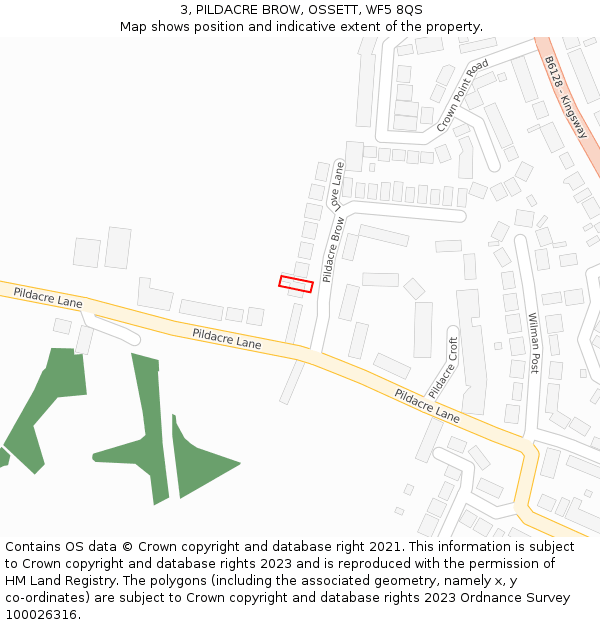 3, PILDACRE BROW, OSSETT, WF5 8QS: Location map and indicative extent of plot