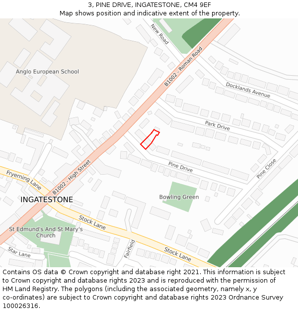 3, PINE DRIVE, INGATESTONE, CM4 9EF: Location map and indicative extent of plot