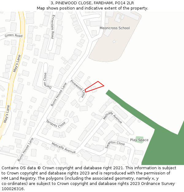 3, PINEWOOD CLOSE, FAREHAM, PO14 2LR: Location map and indicative extent of plot