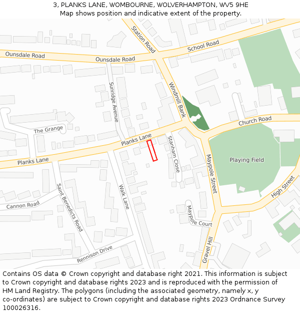 3, PLANKS LANE, WOMBOURNE, WOLVERHAMPTON, WV5 9HE: Location map and indicative extent of plot