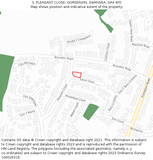 3, PLEASANT CLOSE, GORSEINON, SWANSEA, SA4 4FD: Location map and indicative extent of plot