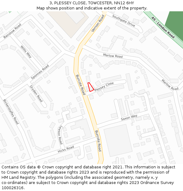 3, PLESSEY CLOSE, TOWCESTER, NN12 6HY: Location map and indicative extent of plot