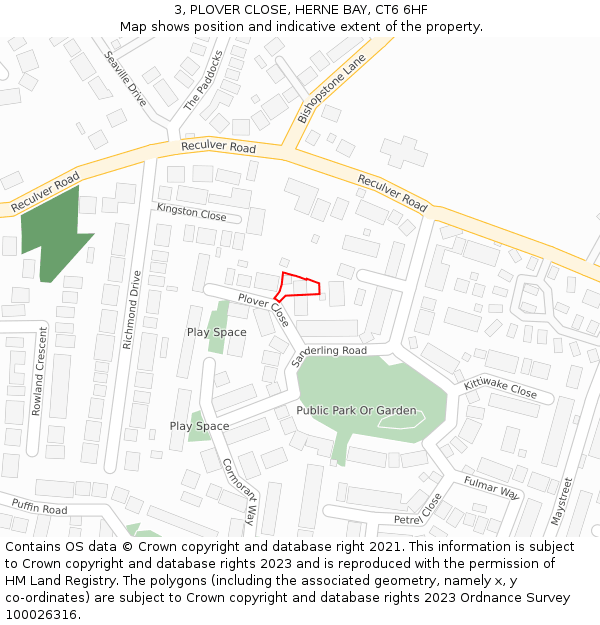 3, PLOVER CLOSE, HERNE BAY, CT6 6HF: Location map and indicative extent of plot