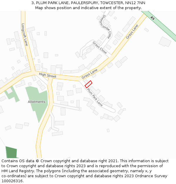 3, PLUM PARK LANE, PAULERSPURY, TOWCESTER, NN12 7NN: Location map and indicative extent of plot