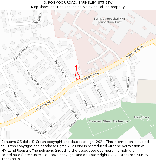 3, POGMOOR ROAD, BARNSLEY, S75 2EW: Location map and indicative extent of plot