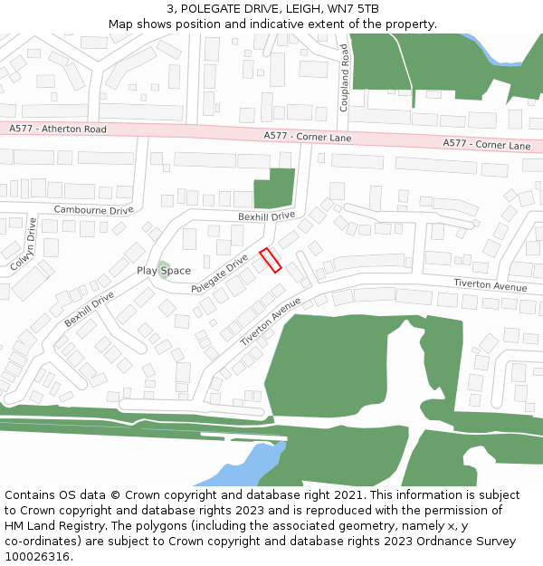 3, POLEGATE DRIVE, LEIGH, WN7 5TB: Location map and indicative extent of plot