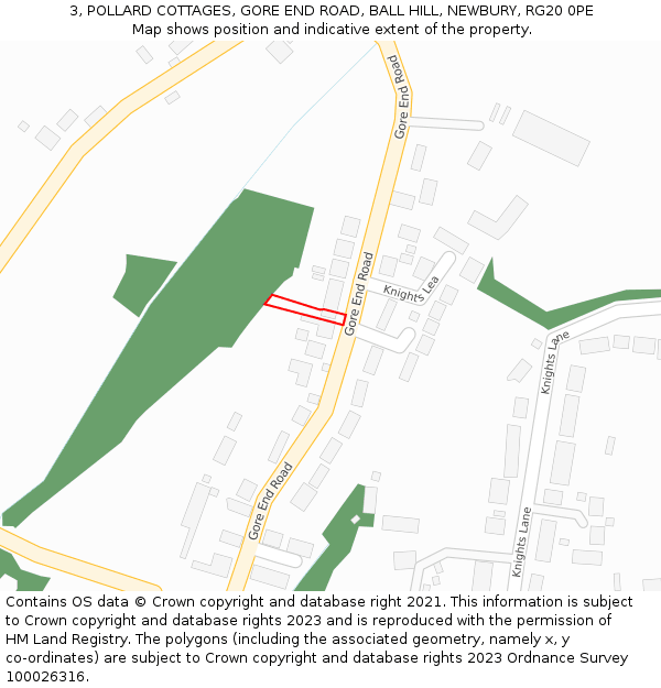 3, POLLARD COTTAGES, GORE END ROAD, BALL HILL, NEWBURY, RG20 0PE: Location map and indicative extent of plot