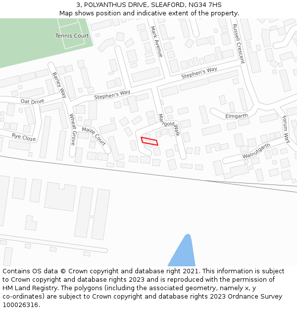 3, POLYANTHUS DRIVE, SLEAFORD, NG34 7HS: Location map and indicative extent of plot