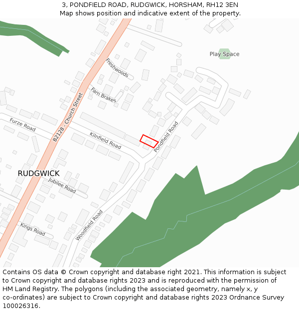 3, PONDFIELD ROAD, RUDGWICK, HORSHAM, RH12 3EN: Location map and indicative extent of plot