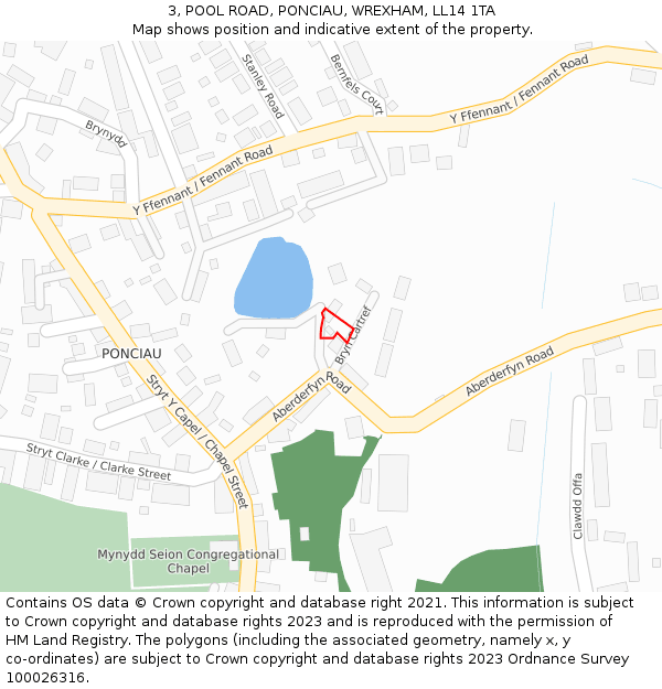 3, POOL ROAD, PONCIAU, WREXHAM, LL14 1TA: Location map and indicative extent of plot