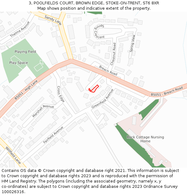 3, POOLFIELDS COURT, BROWN EDGE, STOKE-ON-TRENT, ST6 8XR: Location map and indicative extent of plot