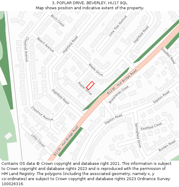 3, POPLAR DRIVE, BEVERLEY, HU17 9QL: Location map and indicative extent of plot