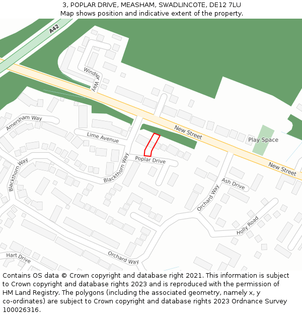 3, POPLAR DRIVE, MEASHAM, SWADLINCOTE, DE12 7LU: Location map and indicative extent of plot