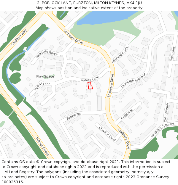 3, PORLOCK LANE, FURZTON, MILTON KEYNES, MK4 1JU: Location map and indicative extent of plot