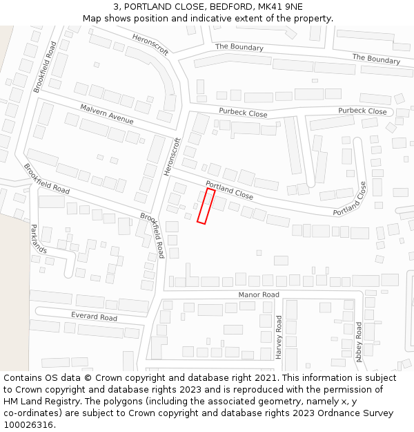 3, PORTLAND CLOSE, BEDFORD, MK41 9NE: Location map and indicative extent of plot