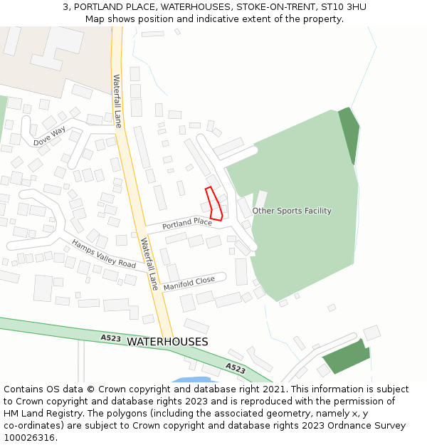 3, PORTLAND PLACE, WATERHOUSES, STOKE-ON-TRENT, ST10 3HU: Location map and indicative extent of plot