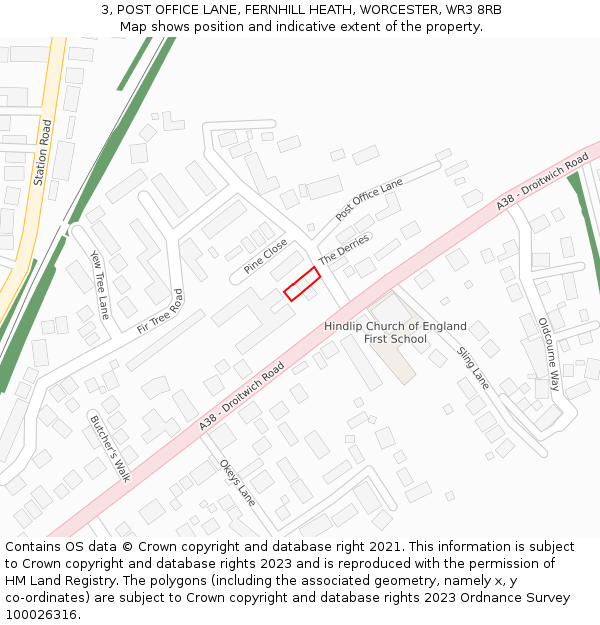 3, POST OFFICE LANE, FERNHILL HEATH, WORCESTER, WR3 8RB: Location map and indicative extent of plot