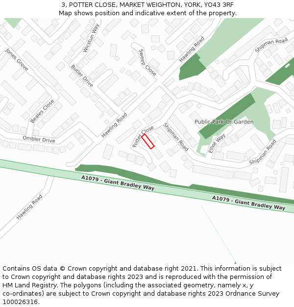 3, POTTER CLOSE, MARKET WEIGHTON, YORK, YO43 3RF: Location map and indicative extent of plot