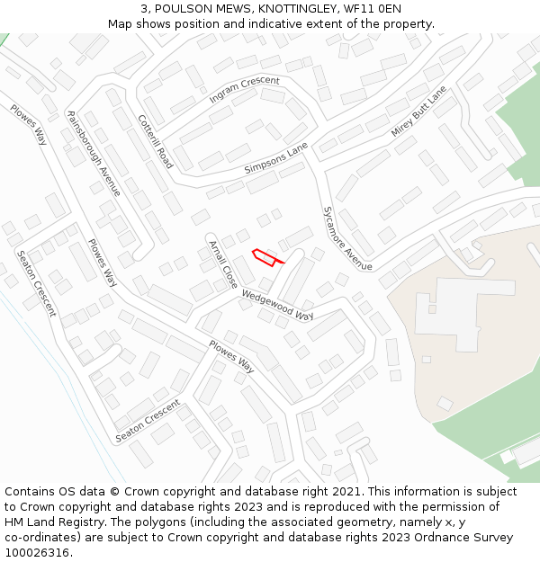 3, POULSON MEWS, KNOTTINGLEY, WF11 0EN: Location map and indicative extent of plot