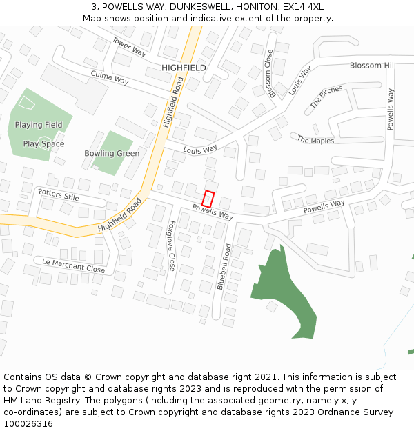 3, POWELLS WAY, DUNKESWELL, HONITON, EX14 4XL: Location map and indicative extent of plot
