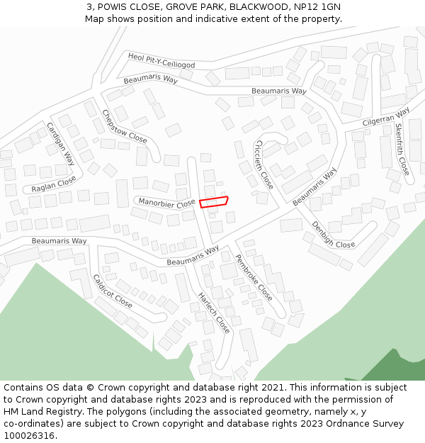 3, POWIS CLOSE, GROVE PARK, BLACKWOOD, NP12 1GN: Location map and indicative extent of plot