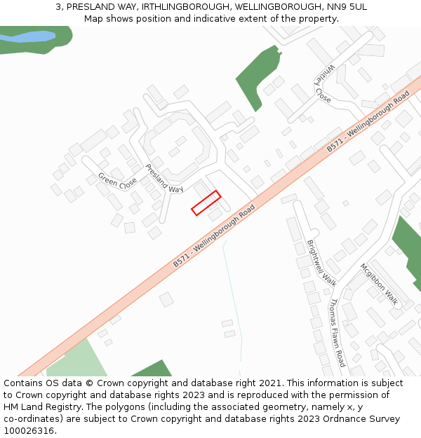 3, PRESLAND WAY, IRTHLINGBOROUGH, WELLINGBOROUGH, NN9 5UL: Location map and indicative extent of plot