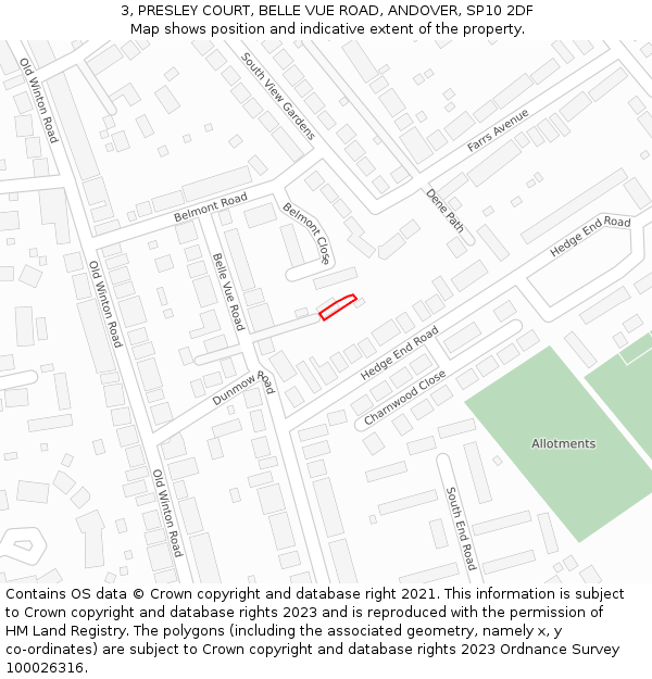 3, PRESLEY COURT, BELLE VUE ROAD, ANDOVER, SP10 2DF: Location map and indicative extent of plot