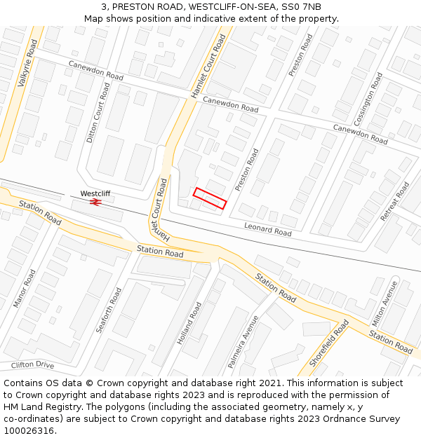 3, PRESTON ROAD, WESTCLIFF-ON-SEA, SS0 7NB: Location map and indicative extent of plot