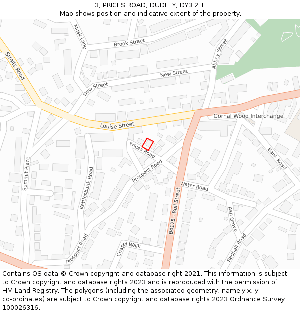 3, PRICES ROAD, DUDLEY, DY3 2TL: Location map and indicative extent of plot