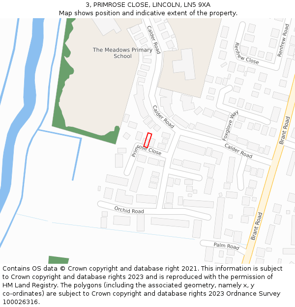 3, PRIMROSE CLOSE, LINCOLN, LN5 9XA: Location map and indicative extent of plot