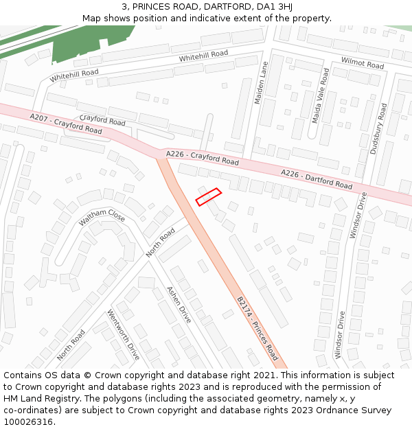 3, PRINCES ROAD, DARTFORD, DA1 3HJ: Location map and indicative extent of plot