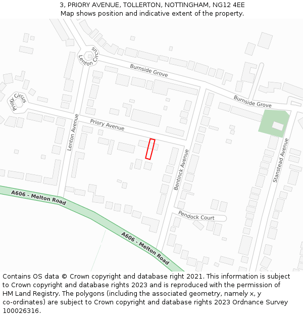 3, PRIORY AVENUE, TOLLERTON, NOTTINGHAM, NG12 4EE: Location map and indicative extent of plot