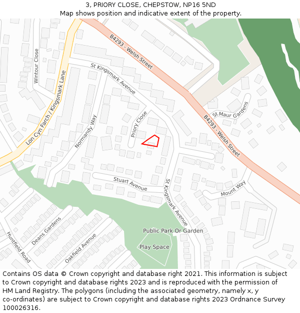 3, PRIORY CLOSE, CHEPSTOW, NP16 5ND: Location map and indicative extent of plot