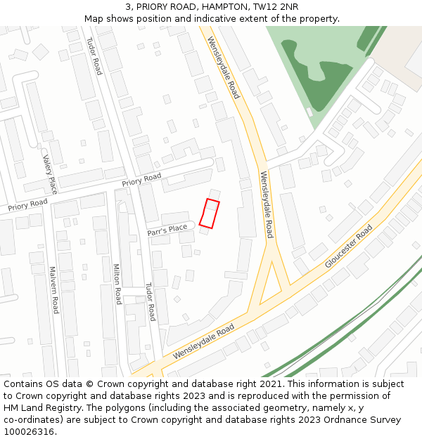 3, PRIORY ROAD, HAMPTON, TW12 2NR: Location map and indicative extent of plot