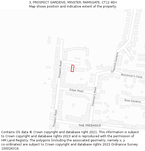 3, PROSPECT GARDENS, MINSTER, RAMSGATE, CT12 4EH: Location map and indicative extent of plot