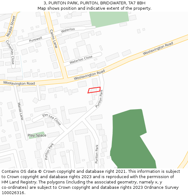 3, PURITON PARK, PURITON, BRIDGWATER, TA7 8BH: Location map and indicative extent of plot