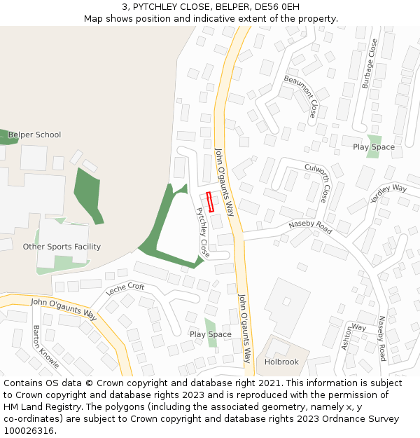3, PYTCHLEY CLOSE, BELPER, DE56 0EH: Location map and indicative extent of plot