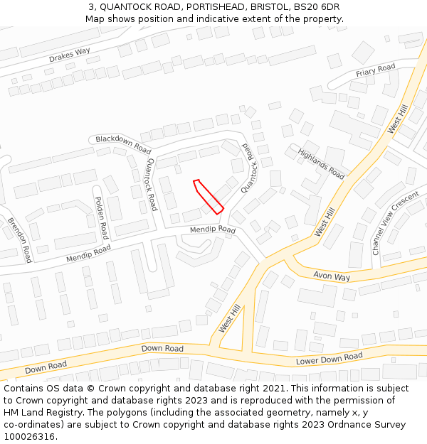 3, QUANTOCK ROAD, PORTISHEAD, BRISTOL, BS20 6DR: Location map and indicative extent of plot