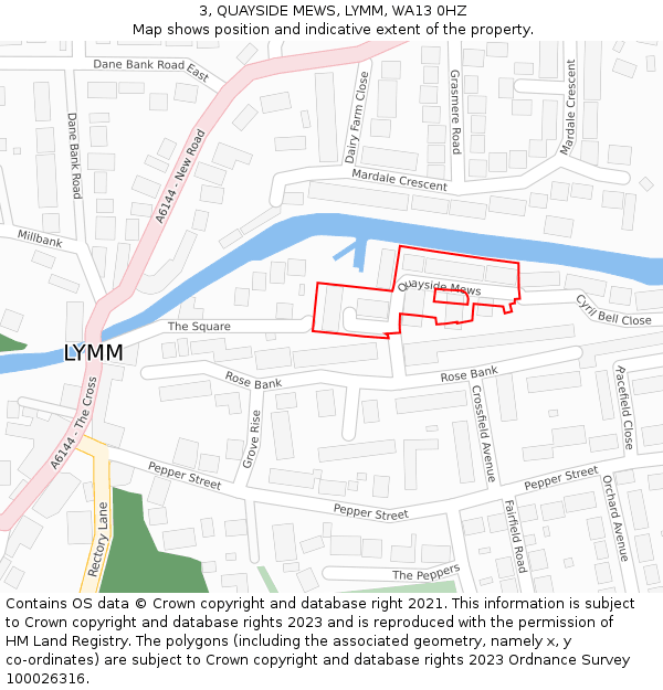 3, QUAYSIDE MEWS, LYMM, WA13 0HZ: Location map and indicative extent of plot