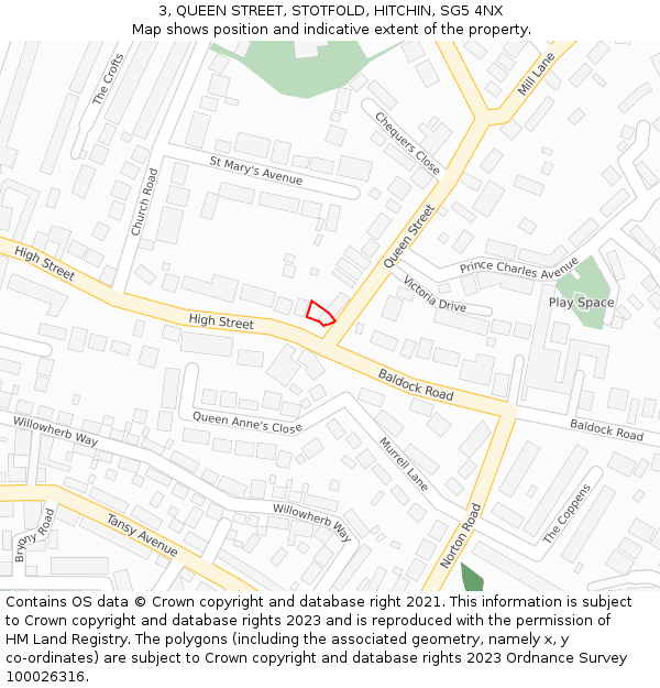 3, QUEEN STREET, STOTFOLD, HITCHIN, SG5 4NX: Location map and indicative extent of plot