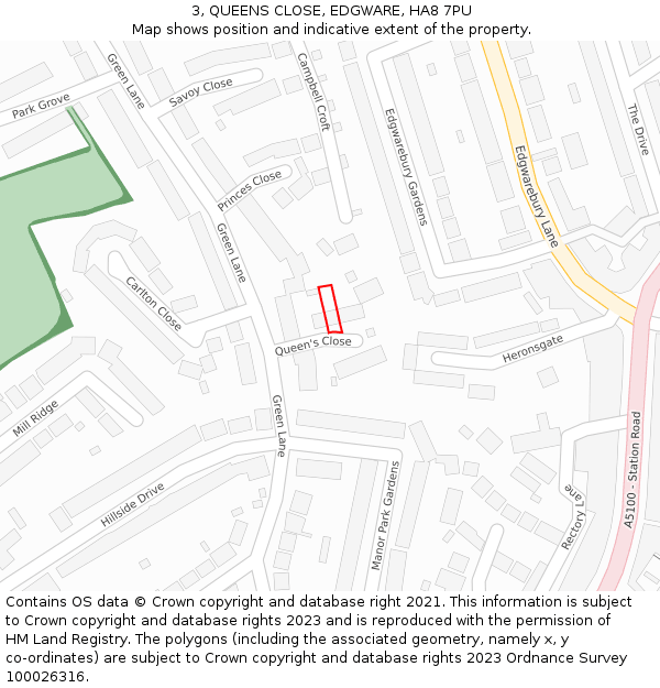 3, QUEENS CLOSE, EDGWARE, HA8 7PU: Location map and indicative extent of plot
