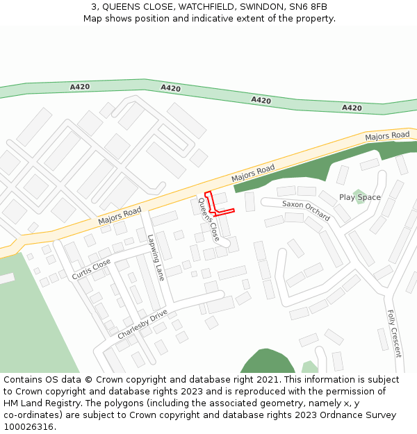 3, QUEENS CLOSE, WATCHFIELD, SWINDON, SN6 8FB: Location map and indicative extent of plot