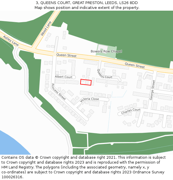 3, QUEENS COURT, GREAT PRESTON, LEEDS, LS26 8DD: Location map and indicative extent of plot